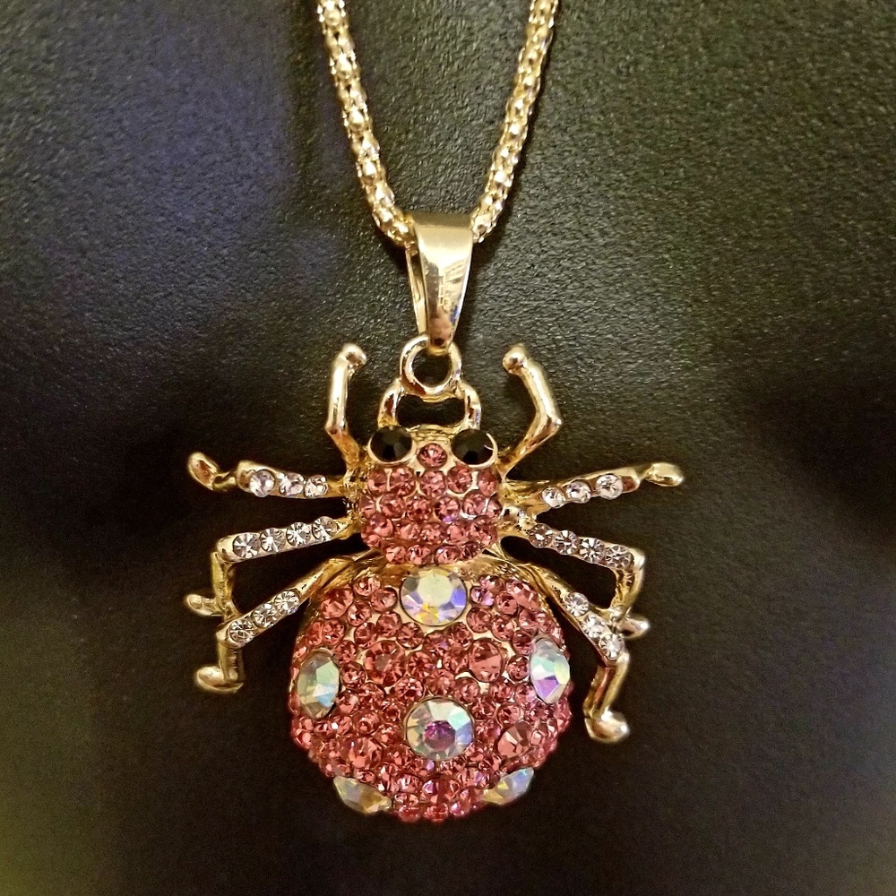 Pink bling spider necklace bubble goth